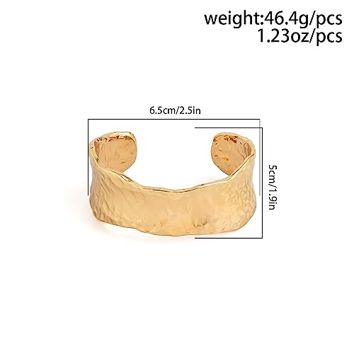 COLORFUL BLING Minimalist Hammered Irregular Cuff Bracelets for Women Open Wide Chunky Cuff Statement Wrap Bangle Bracelet - color: irregular gold