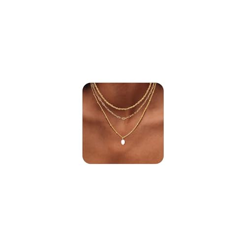 ORAZIO Gold Necklaces for Women,Layered Gold Necklace,14K Gold Plated Pendant Necklaces,Simple Choker Necklaces Set, Dainty Gold Chain Necklaces,Trendy Gold Stacked Jewelry Gifts for Women - color: 3Pcs/Twist & Paperclip & Pearl