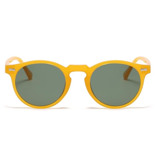 LJCZKA Round Polarized Sunglasses for Men Women Retro Small Face Sunglasses Polarized Vintage Sun Glasses UV400 Protection - color: Yellow Green