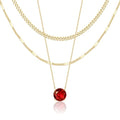 WomenGifts Layered Gold Necklaces for Women, 14K Gold Sterling Silver Plated Dainty Pendant Necklace Set Non Tarnish, Chunky Stackable Cuban Chain Choker, Trendy Birthstone Vacation Jewelry Gift - color: Gold, style: Cubic Zirconia-Created Ruby-July