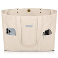 HOMESPON Large Canvas Tote Bag for Women Everything Bag with Pockets and Laptop Sleeve - color: Beige