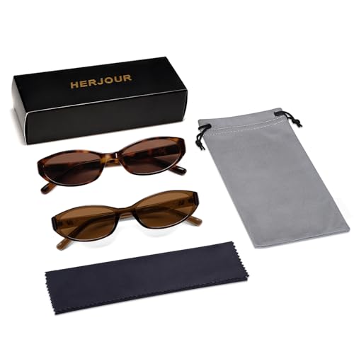 Retro Oval Sunglasses for Women Men Y2k Narrow Cat Eye Sunnies Skinny Shades AR82299 - color: B05 Tortoise+clear Brown