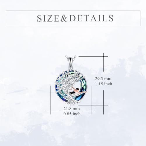 YFN Tree of Life Necklace Sterling Silver Crystal Jewelry Graduation Birthday Gifts for Women - color: Swim