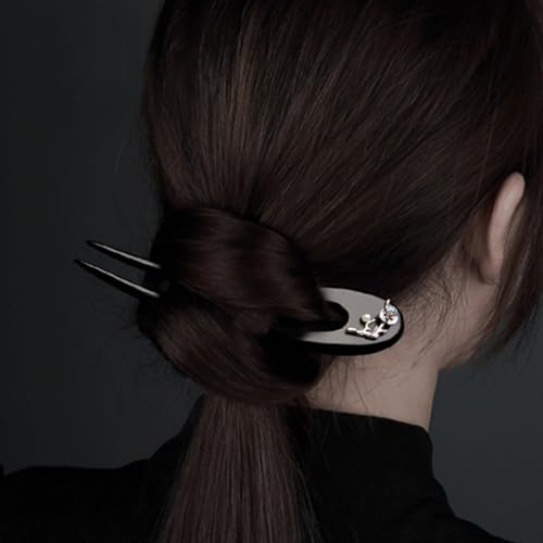 NOLITOY Ebony Wood U Shape Hair Fork Hair Stick for Women Chinese Style Double Prong for Bun Styling