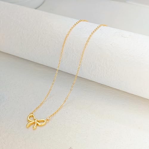 OGD Gold Necklace for Women, Bow Necklace 14K Layered Gold Necklace Dainty Bow Pendant Choker Necklace Trendy Bow Necklace Gold Chain Necklaces for Women Jewelry Gift - color: Gold Bow-1PCS