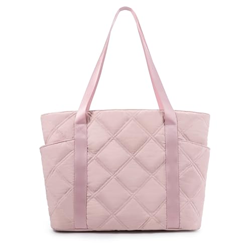 SUPACOOL Tote HandBag for Women, Womens Crossbody Purse Bags, Lightweight Womens Tote Handbags, Quilted Puffy Totebag - color: Pink, size: Large