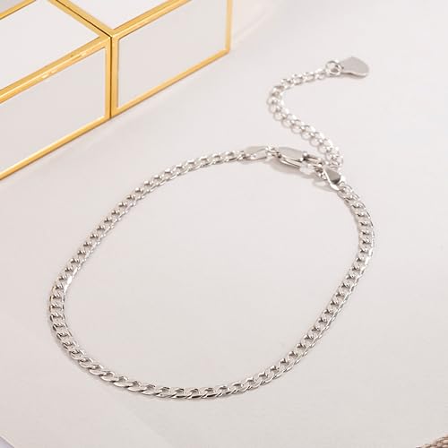 Dankadi 925 Sterling Silver Anklets Bracelet Women/Men Waterproof Simple Durable Chopin Chain/Cuban Link/Figaro/Box/Twist Rope Chain For Beach Foot Jewelry Gift - color: 3MM Blade Chain, size: 27cm