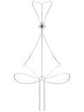 Paloli Gothic Cross Body Chain for Women – Silver Tone Adjustable Waist Body Jewelry, Vintage Filigree Y-Style Harness Necklace for Festival Party Outfit - style: Ruby Red
