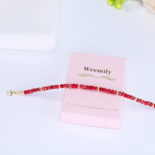 Natural Stone Beaded Anklets Bracelets for Women Handmade Beaded Anklet Bracelet Waterproof Boho Beads Ankle Bracelet Adjustable Summer Jewelry - color: red