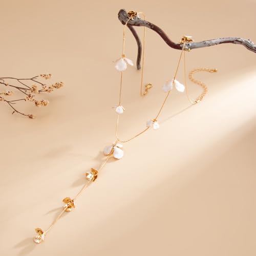 Gold Flower Y Chain Necklace for Women Layered Flower Pendant Choker Long Rhinestone Chain Necklace Party Prom Jewelry - color: Gold B