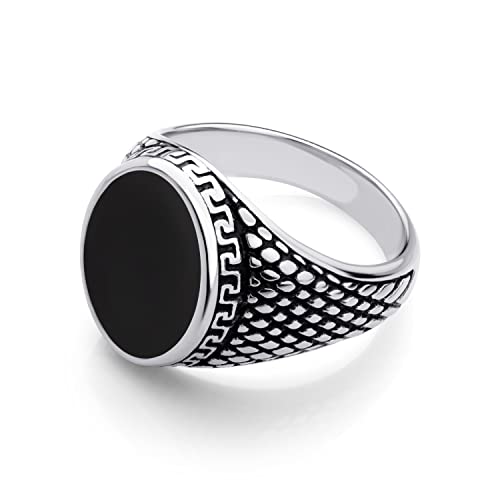 555Jewelry Stainless Steel High Polish Plain Oval Black Onyx Signet Ring for Men - color: Silver - Vintage