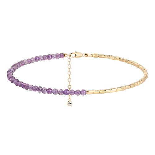 MYEARS Women Beaded Bracelet Gold Gemstone 14K Simple Dainty Handmade Chain Everyday Boho Beach Jewelry - style: Amethyst