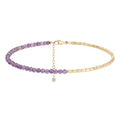 MYEARS Women Beaded Bracelet Gold Gemstone 14K Simple Dainty Handmade Chain Everyday Boho Beach Jewelry - style: Amethyst