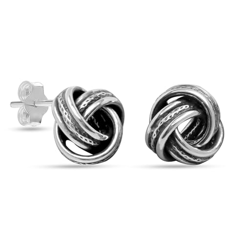 LeCalla 925 Sterling Silver Knot Stud Earrings Jewelry | Italian Design Love Knot Stud Earring | Celtic Knot Stud Earrings for Women - color: Antique Textured Love-Knot
