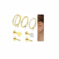 G23 Titanium 3PCS/7PCS 16G Cartilage Double-Hoop Helix Conch Piercing Jewelry With Cubic Zirconia Flat Back Stud Earrings Set For Women Men - color: A-7PCS-Gold-16G
