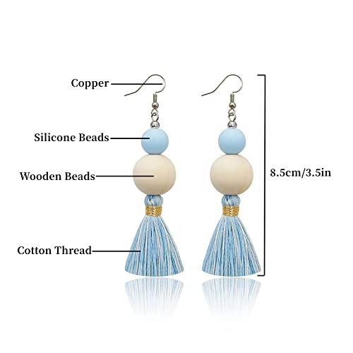 Boho Earrings for Women Dangling Lightweight Cute Earrings Handmade Tassel Dangle Earrings for Girls - color: Light Blue