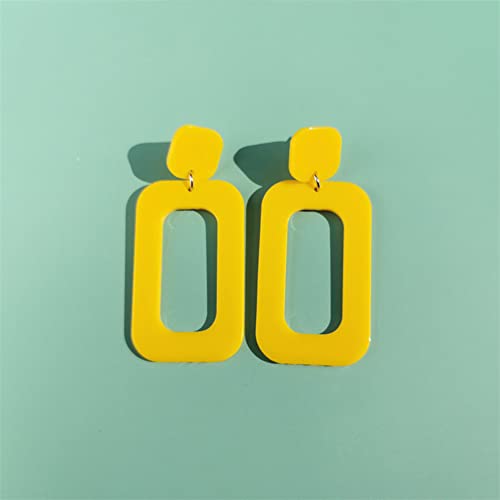 ANXIN STORE Boho Minimalist Multicolor Acrylic Geometric Square Hollow Pendant Neon Nightclub Earrings Vintage 80s 90s Party Accessories Womens - color: yellow hollow earrings