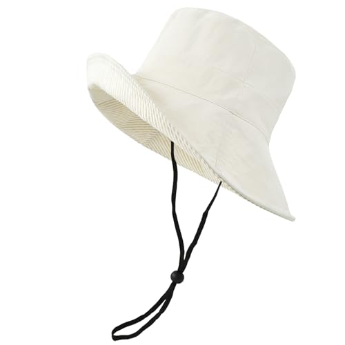 Women's Summer Sun Hat - Reversible Design with Striped Lining Adjustable Brim for Travel and Outings Cap - color: Stripes-beige