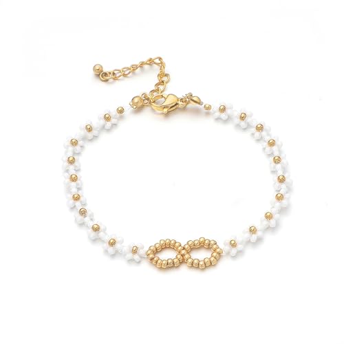 Dainty Gold Plated Pearl Crystal Beaded Bracelets Set for Women 14K Gold Plated Bead Pearl Beads Bracelet Stackable Paperclip Link Chain Bracelets Gold Plated Bracelets for Women Trendy Jewelry - color: Style3-daisy bracelet-1