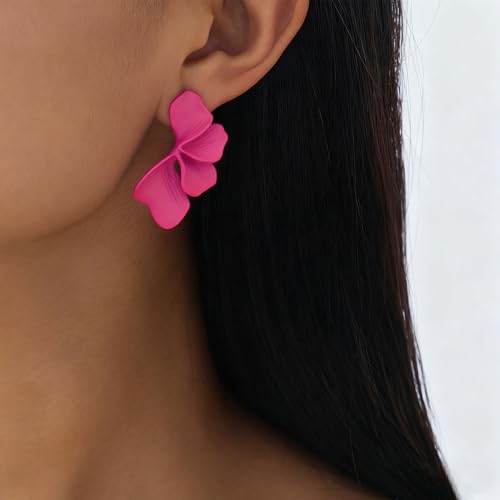 Chunky Earrings Big Statement Earrings for Women Trendy Large Floral Ginkgo Leaf Flower Earring Irregular Long Drop Dangle Earrings Chunky Jewelry - style: 1 - Hot Pink