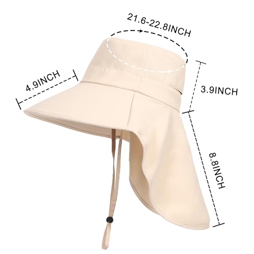LA CARRIE Women Sun Hats Breathable Wide Brim UV Protection UPF 50+ with Neck Flap Hat for Summer Beach - color: Creamy White