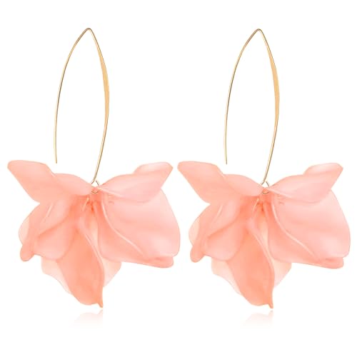 Exaggerated Bohemian Resin Rose Flower Petal Dangle Drop Earrings Long Acrylic Tiered Floral Tassel Earring for Women - color: Light Pink