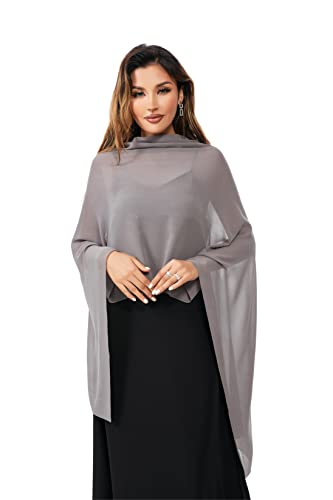 Shawls and Wraps for Evening Dresses Sheer Chiffon Women Elegant Soft Silky Sparkly Wedding Bridal Scarf - color: Drak Grey B