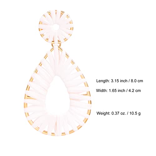 Raffia Teardrop Dangle Earrings Handmad Statement Drop Earrings - color: White