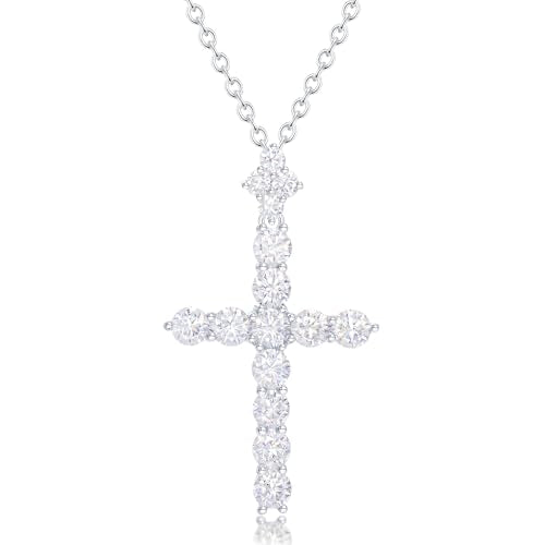 YIMERAIRE Upgraded Moissanite Crown Cross Necklace 14K Gold Vermeil 1.1 Carats Dainty Iced Out Easter Basket Stuffer Cross Jewelry S925 Sterling Silver Simple Gold Christian Faith Moissanite Cross Pendant Necklace For Women - color: 925 Sliver Slim Cross
