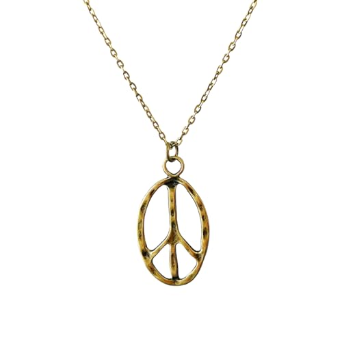 Peace sign earrings peace symbol charm earrings silver or bronze hippie necklace - color: bronze necklace