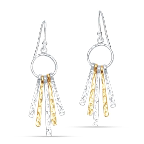 LeCalla 925 Sterling Silver Drop & Dangle Earrings for Women | Handmade Hammered Textured Drop Dangle Earring Jewelry | Women's Hammered Earrings Jewelry for Gift Mom Wife - color: Two-Tone Layered Bar