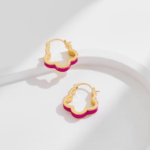 Chunky Hoop Earrings for Women Thick Minimalist Geometric Huggie Hoop Earrings Dainty Thick Y2K Preppy Earrings - style: flower hot pink