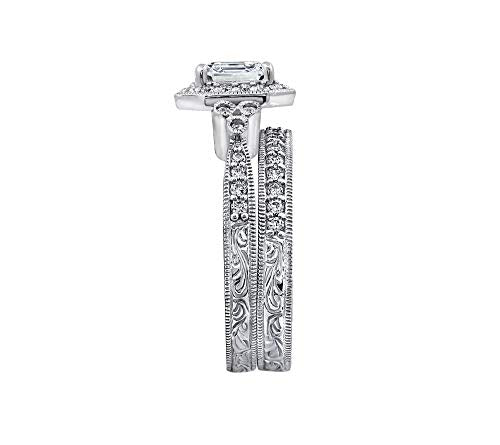 Amazon Essentials Platinum or Gold Plated Sterling Silver Antique Ring set with Asscher-Cut Infinite Elements Cubic Zirconia - color: White Zircon/Platinum, size: 6