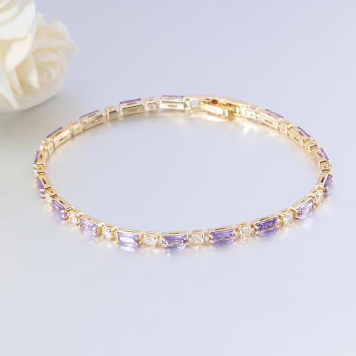 CiNily Adjustable Tennis Bracelets for Women Teen Girls Rainbow Cubic Zirconia Bracelet 14K White Gold Plated Hypoallergenic Slider Bracelet Jewelry Gift - color: Gold-Purple white cz