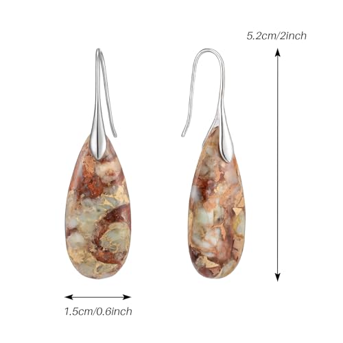 SELOVO Stone Fishhook Dangle Drop Earrings Statement Earrings for Women Stone - color: Brown-Silver Color Hook
