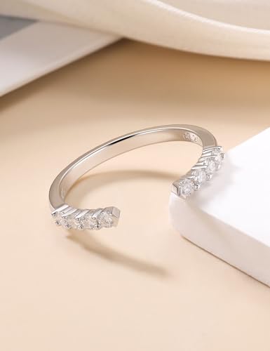 Moissanite Open Wedding Bands for Women S925 Sterling Silver Half Eternity Band Adjustable Anniversary Ring Stackable Engagement Promise Rings for Stacking Size 4-10 - color: Silver, size: 10