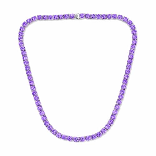 Savlano 18K Gold Plated Cubic Zirconia Round 4.5MM Classic Tennis 18 Inches Chain Necklace For Women & Men Comes With a Gift Box - color: White Gold-Purple CZ