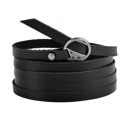 Rantanto Genuine Leather Wrap Bracelets Trendy Western Stackable Cuff Adjustable Boho Layered Bracelet Jewelry For Men Women - color: Black