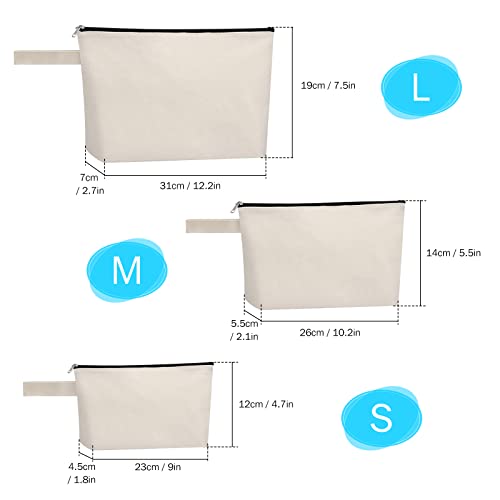 10 Pieces Cotton Canvas Makeup Bag with Bottom, Multi-Purpose Cosmetic Bag with Zipper Travel Toiletry Pouch, Blank DIY Craft Bag Pencil Bag (M, White), MN-WB07 - color: White, size: M