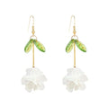 Resin Flower Cluster Ball Dangle Drop Earrings for Women Spring Summer Bohemian Floral Petal with Green Leaf Earrings Vacation Party Jewelry - color: White
