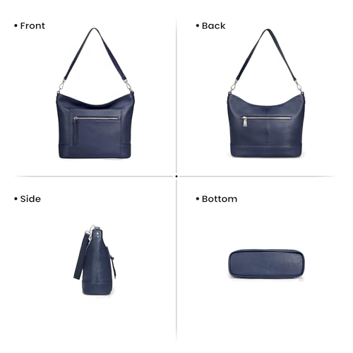 befen Genuine Leather Crossbody Hobo Purse for Women Soft Lightweight Leather Handbags with 2 Removable Straps - color: M-navy Blue