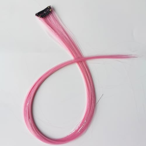 12pcs Clip in Pink Hair Extensions, 22 Inch Rainbow Hair with Silver Tinsels, Holiday Party Highlights - color: Pink