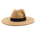 LIDHAY Big Wide Brim Fedora Hats for Women Men Western Suede Hat Panama Hat Outdoor Hats - color: Camel