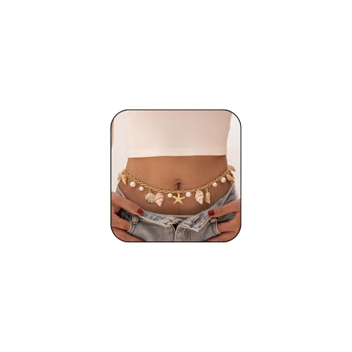Gold Starfish Seashell Waist Chain Belt for Women Boho Mermaid Pearl Body Chain Summer Beach Vacation Bikini Jewelry Accessories - style: Starfish conch and seashell