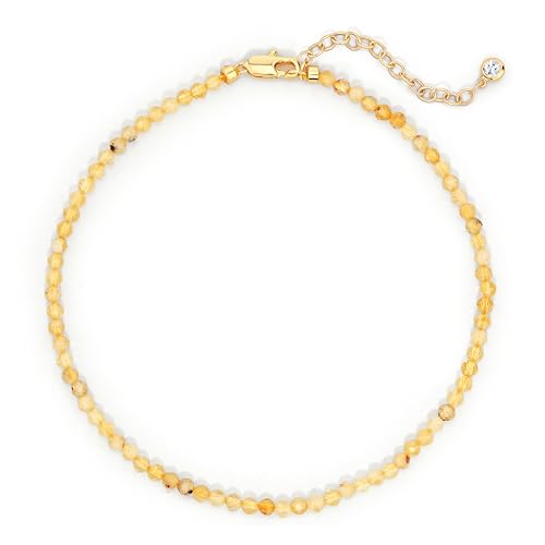 Bemoly Faceted Anklet for Women Gemstone Beads Anklet with Sparkling CZ Tail Charm - 22cm + 5cm Adjustable 14K Gold Plated Foot Chain - October Birthstone Jewelry Gift for Her, Summer Beach Vacation - color: Anklet-Citrine