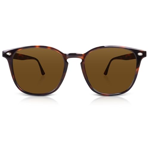 DrRelax Retro Sunglasses Womens Trendy Round Polarized Shades Sun Glasses - color: Tortoise Frame Brown Lens