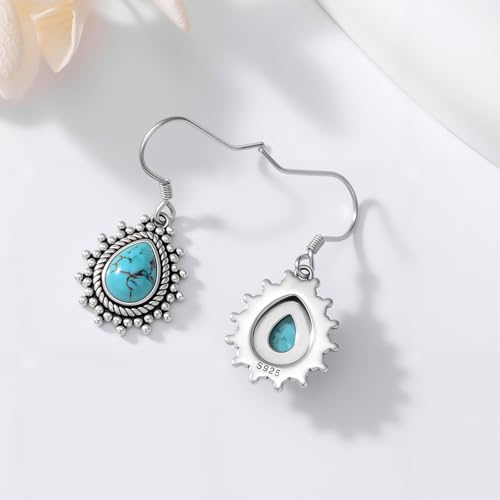 Natural Turquoise Earrings for Women Dangling 925 Sterling Silver Dangle Earrings Western Jewelry Christmas Gift for Sister Mother - style: B-Teardrop Earrings