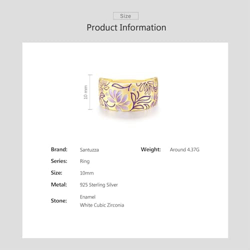 Santuzza 925 Sterling Silver Enamel Flower Pattern Ring for Women - color: Lotus-Pink