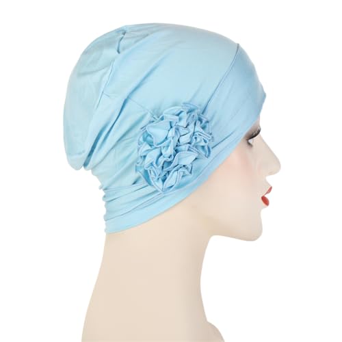 Headwrap Turbans for Women - Twist Soft Floral Solid Caps Pre Tied Chemo Beanies Headwear Hat for Cancer - color: Light Blue