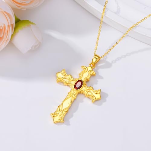 14K Gold Cross Necklace Gold Cross Pendant Necklace Christian Faith Jewelry Gifts for Women - style: D-Baroque Cross